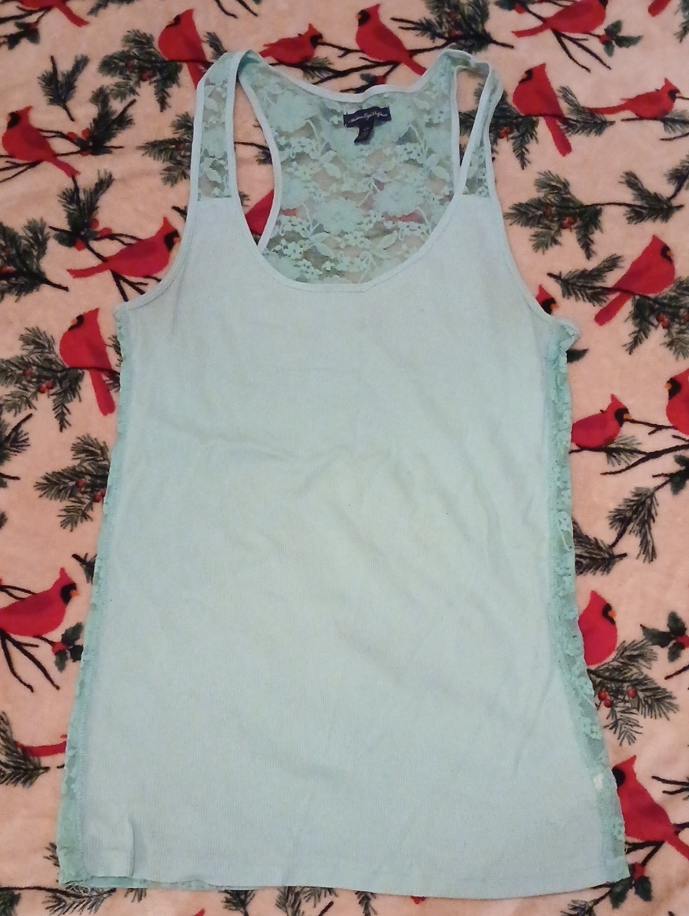 American Eagle Outfitters Light Blue Lace Racerback Tank